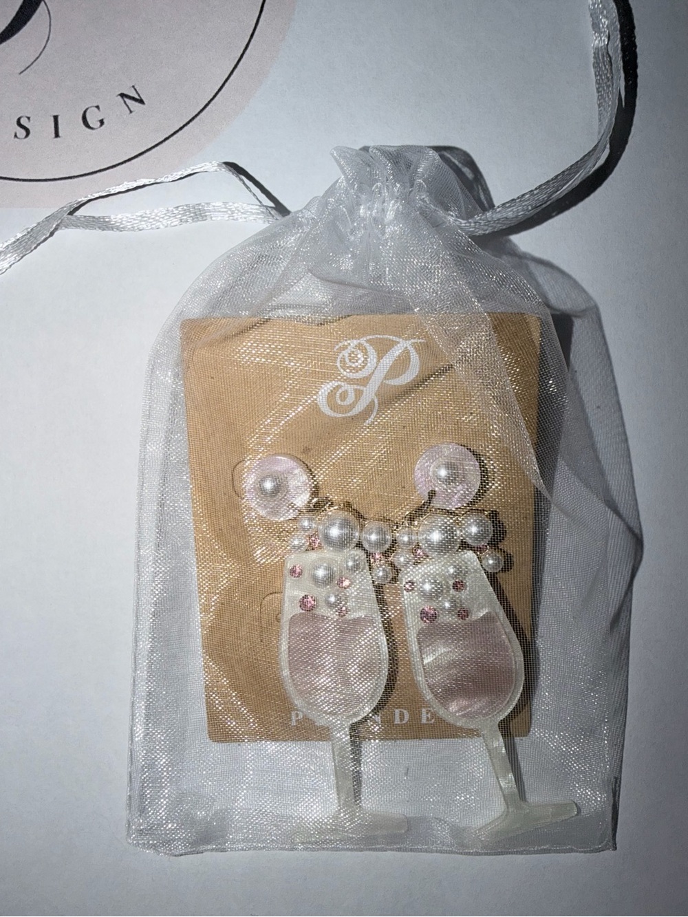 Plunder Pink and Pearl Champagne Glass Drop Earrings - Picture 2 of 2